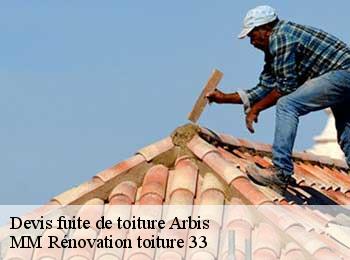 Devis fuite de toiture  arbis-33760 MM Rénovation toiture 33